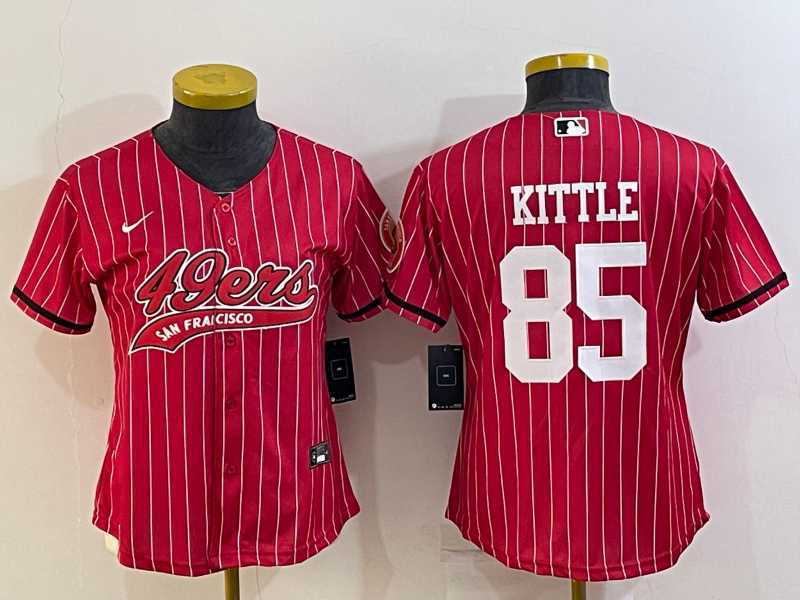 Women's San Francisco 49ers #85 George Kittle Red Pinstripe With Patch Cool Base Stitched Baseball Jersey,We sell and wholesale Women's San Francisco 49ers #85 George Kittle Red Pinstripe With Patch Cool Base Stitched Baseball Jersey on line form chian!